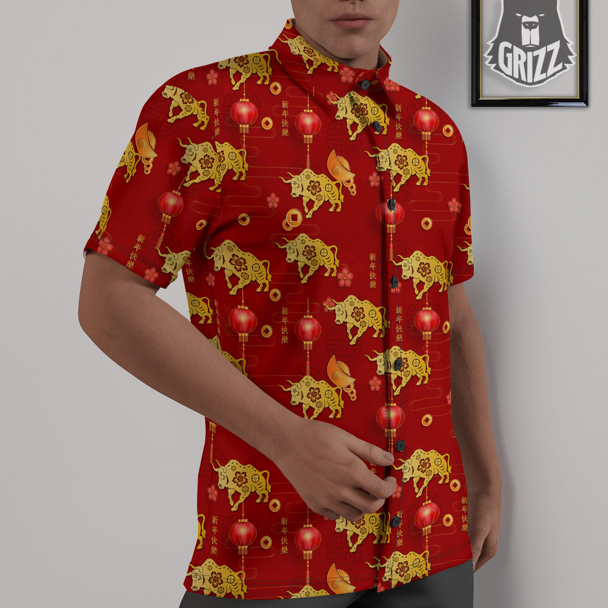 Ox And Chinese New Year Print Pattern Untucked Shirts-grizzshop