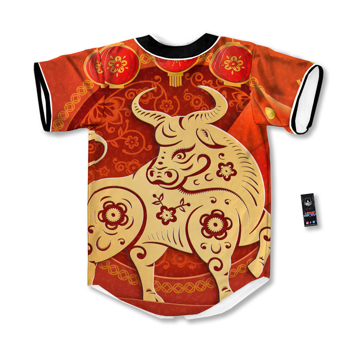Ox Sign Chinese Horoscope Print Baseball Jersey-grizzshop