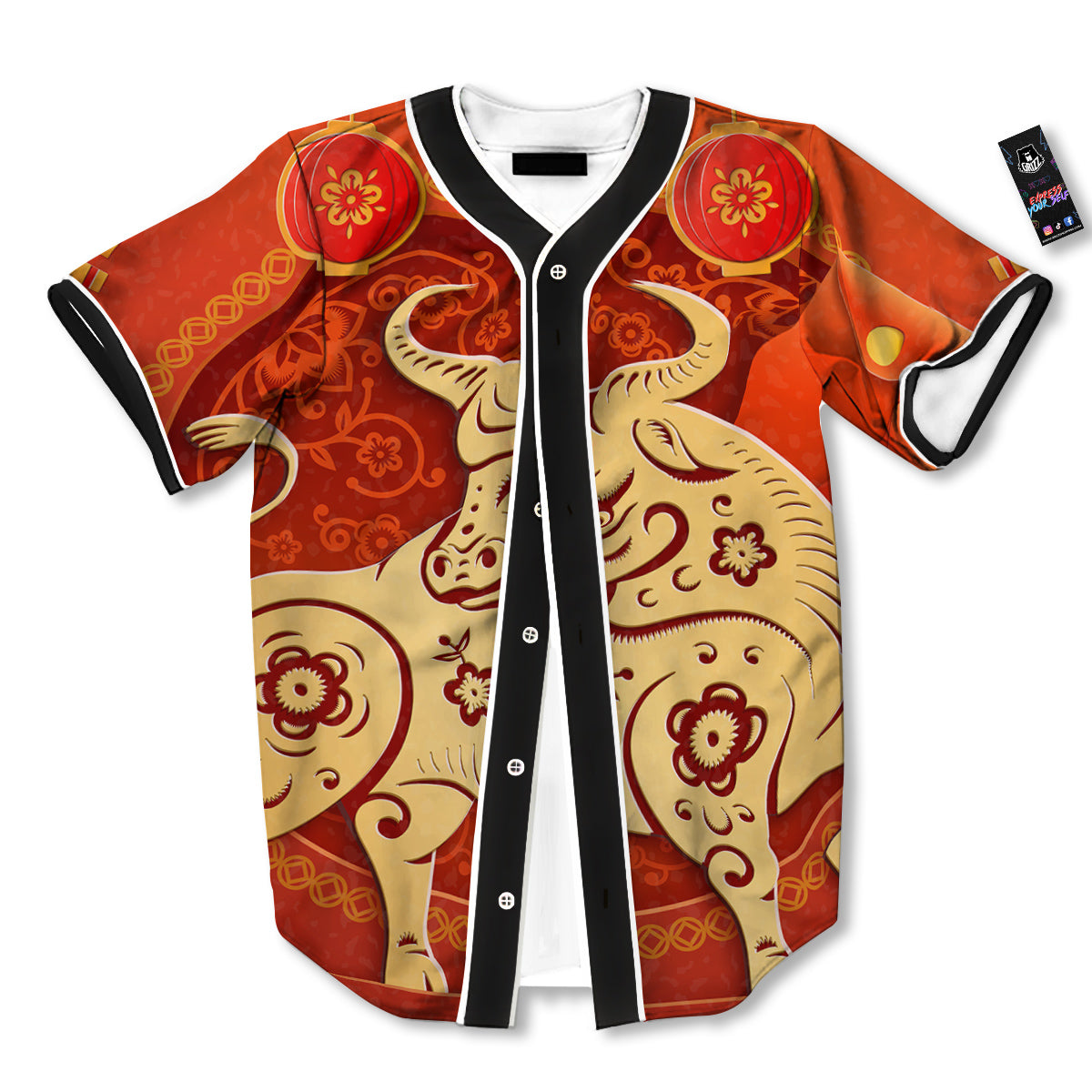 Ox Sign Chinese Horoscope Print Baseball Jersey-grizzshop