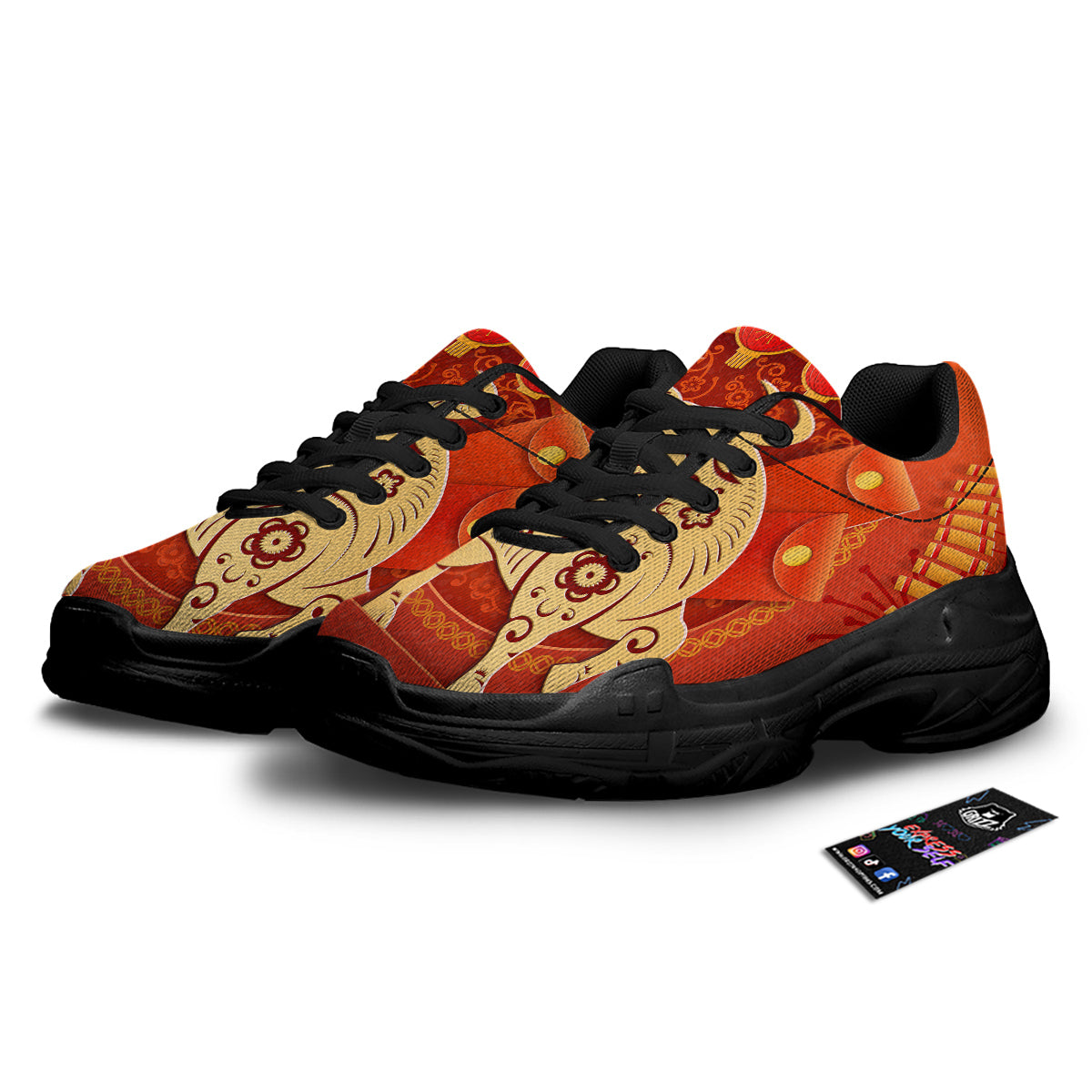 Ox Sign Chinese Horoscope Print Black Chunky Shoes-grizzshop