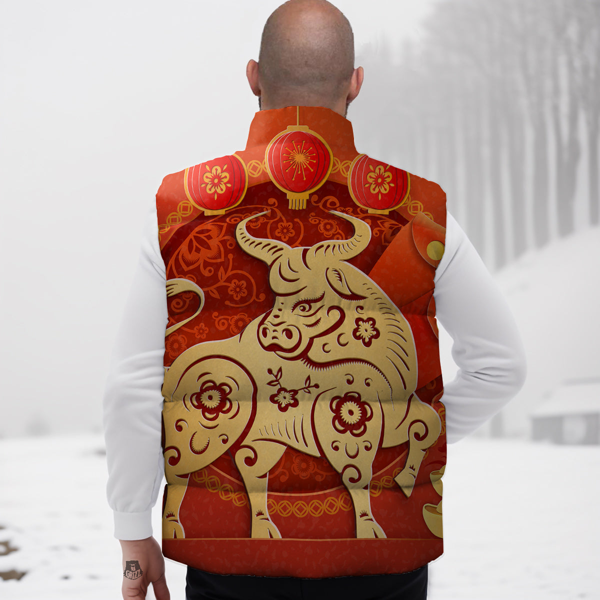 Ox Sign Chinese Horoscope Print Down Vest