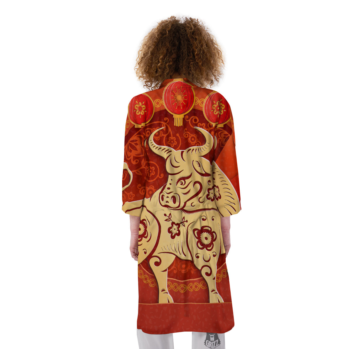 Ox Sign Chinese Horoscope Print Kimono-grizzshop