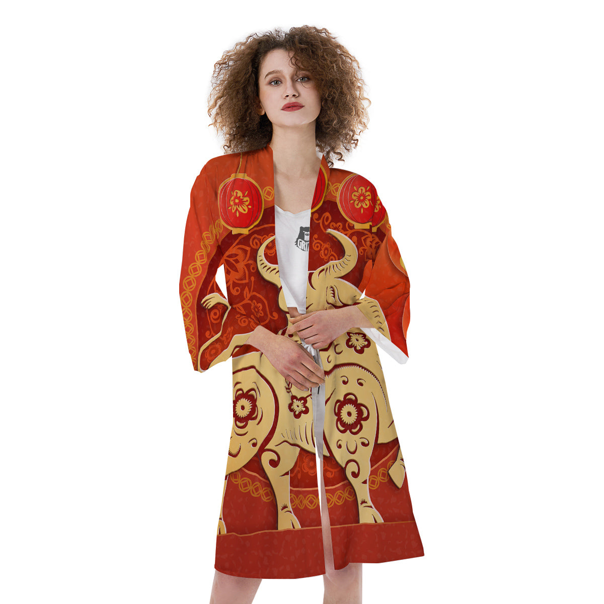 Ox Sign Chinese Horoscope Print Kimono-grizzshop