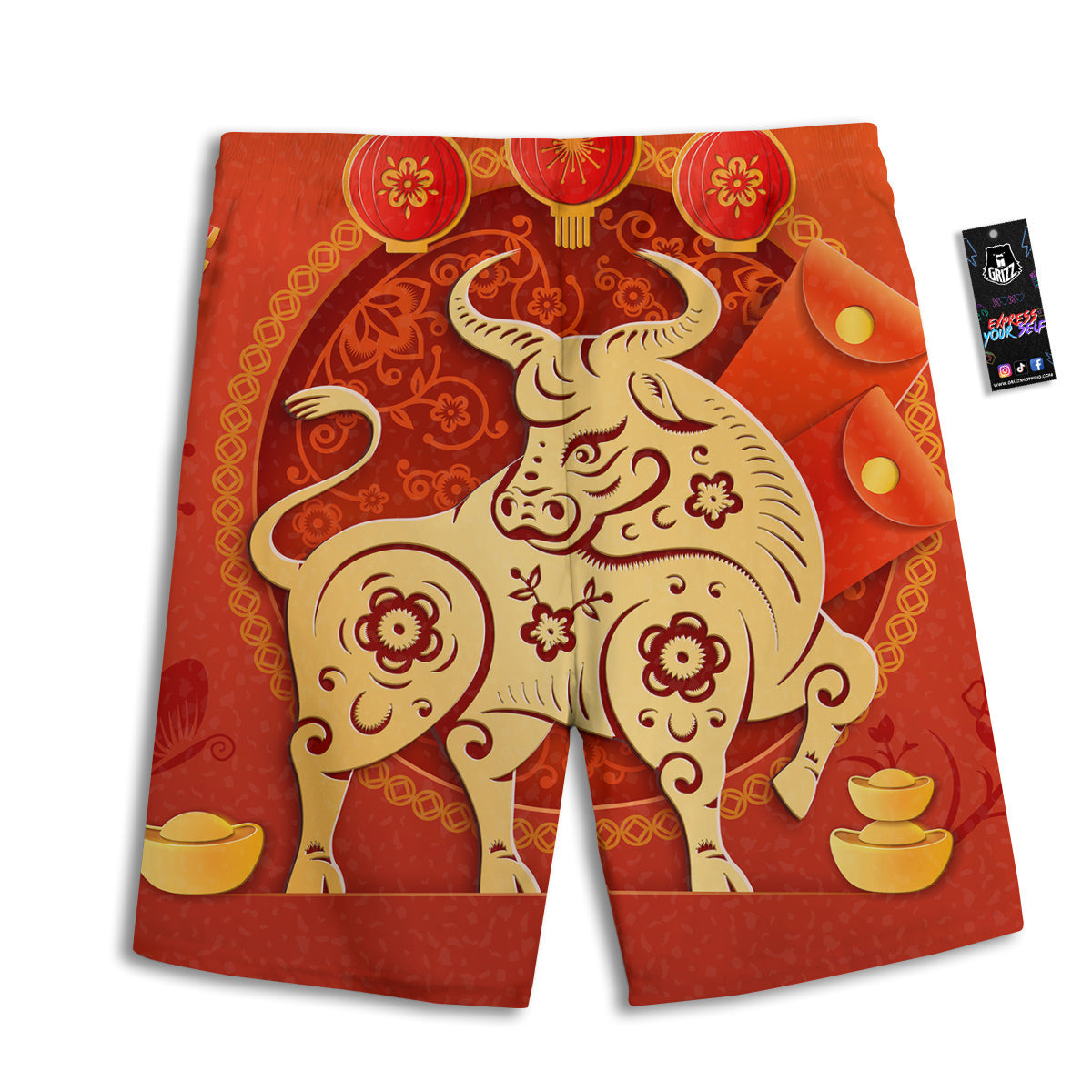 Ox Sign Chinese Horoscope Print Men's Athletic Shorts