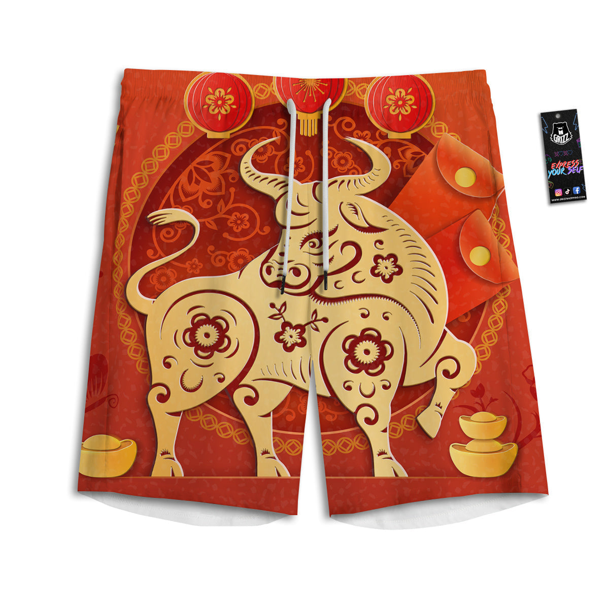 Ox Sign Chinese Horoscope Print Men's Athletic Shorts