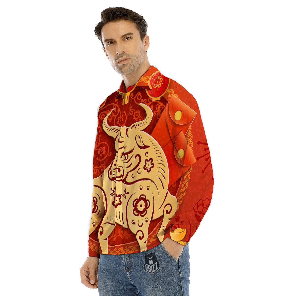 Ox Sign Chinese Horoscope Print Men's Dress Shirts-grizzshop