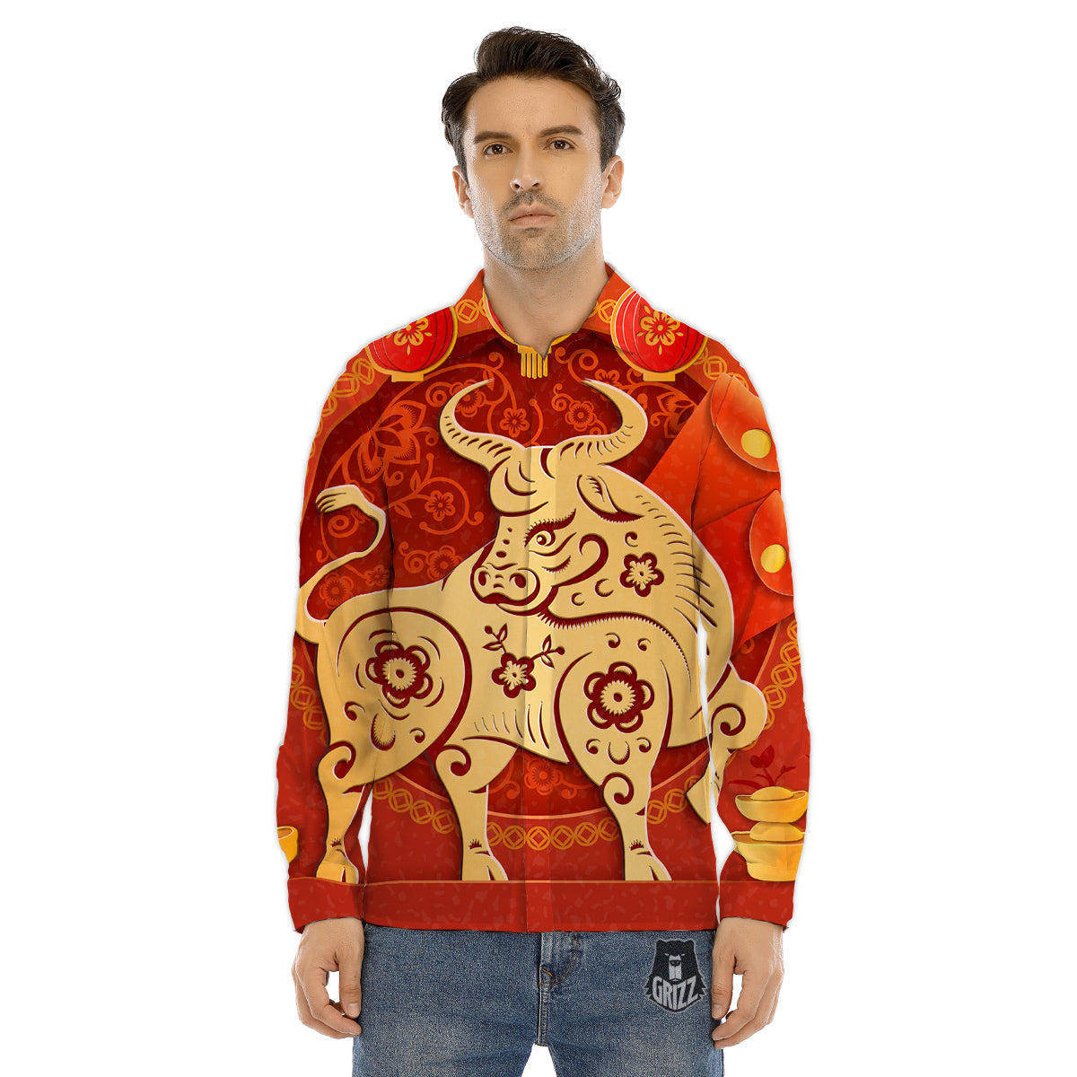 Ox Sign Chinese Horoscope Print Men's Dress Shirts-grizzshop