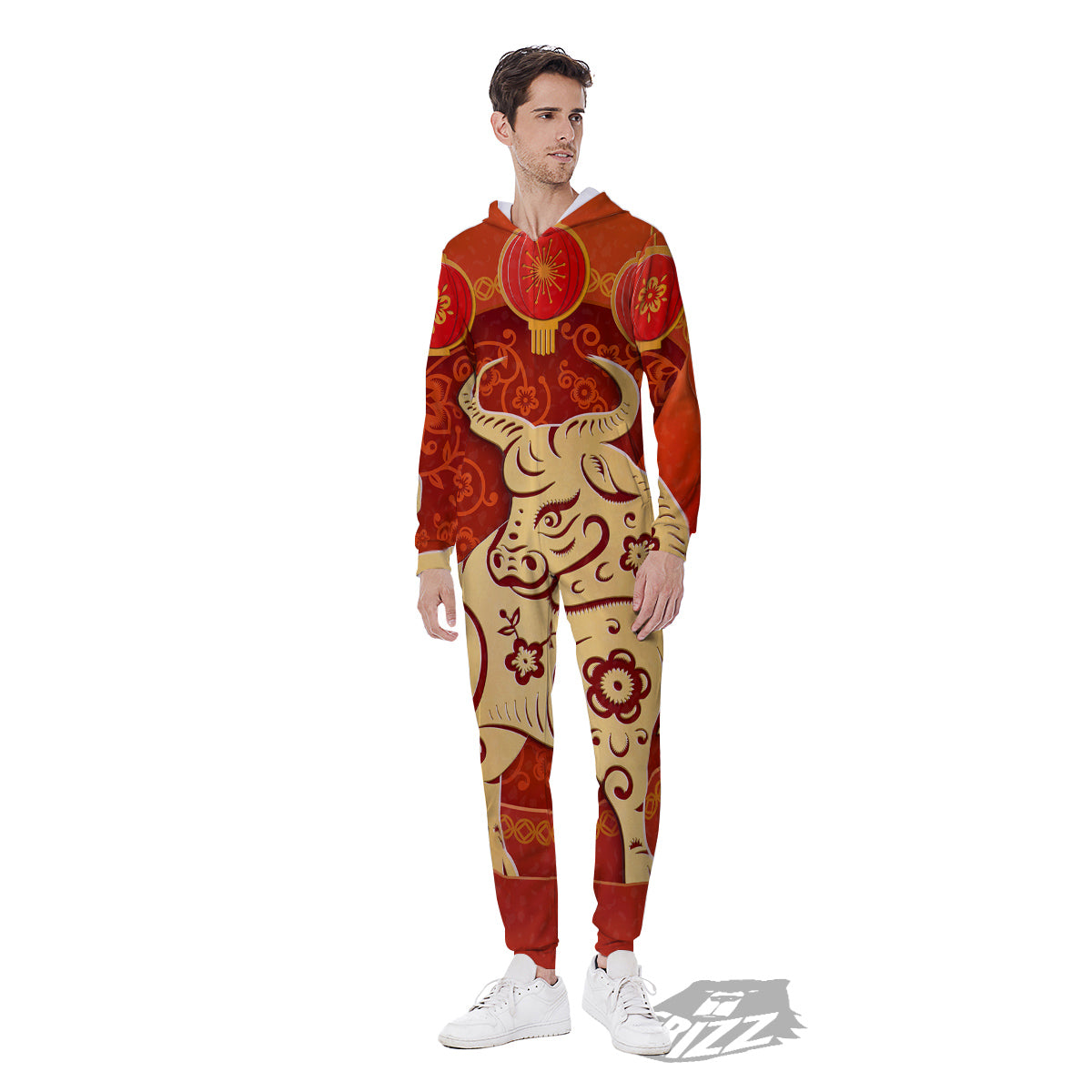 Ox Sign Chinese Horoscope Print Men's Jumpsuit-grizzshop