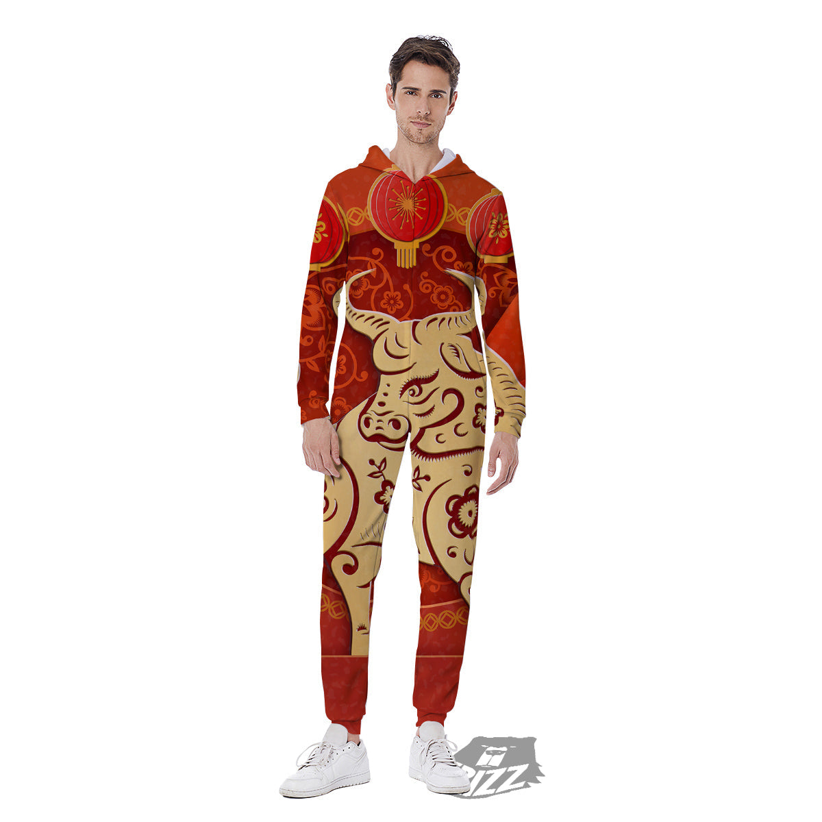 Ox Sign Chinese Horoscope Print Men's Jumpsuit-grizzshop