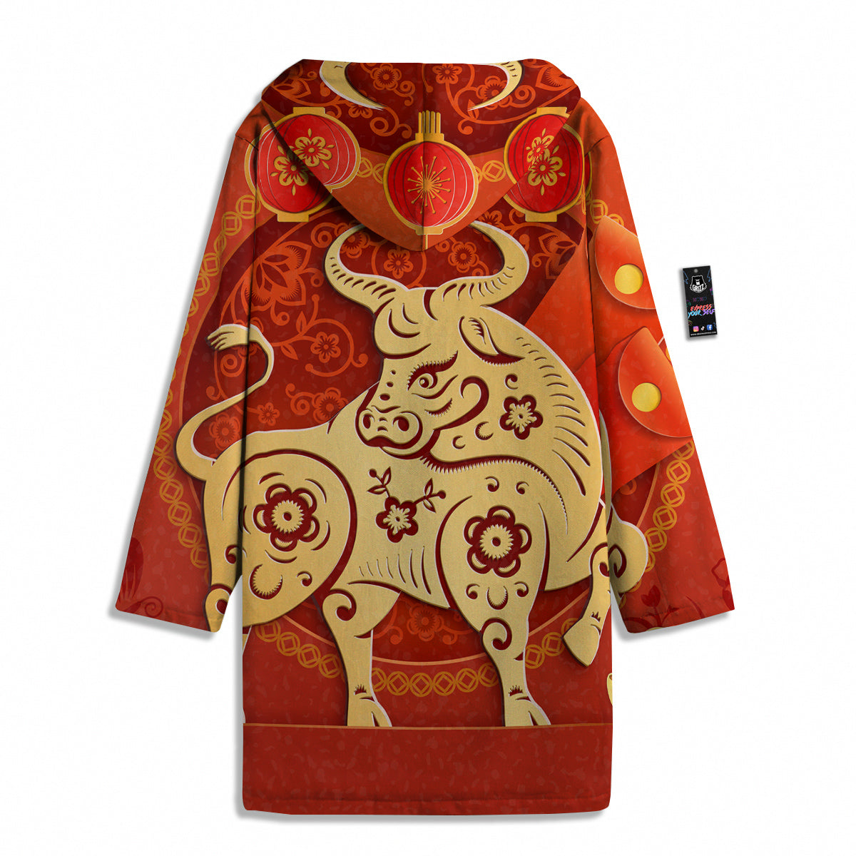 Ox Sign Chinese Horoscope Print Men's Windbreaker Jacket-grizzshop