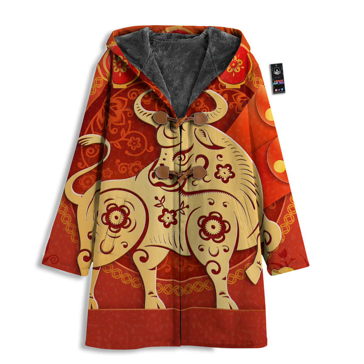 Ox Sign Chinese Horoscope Print Men's Windbreaker Jacket-grizzshop