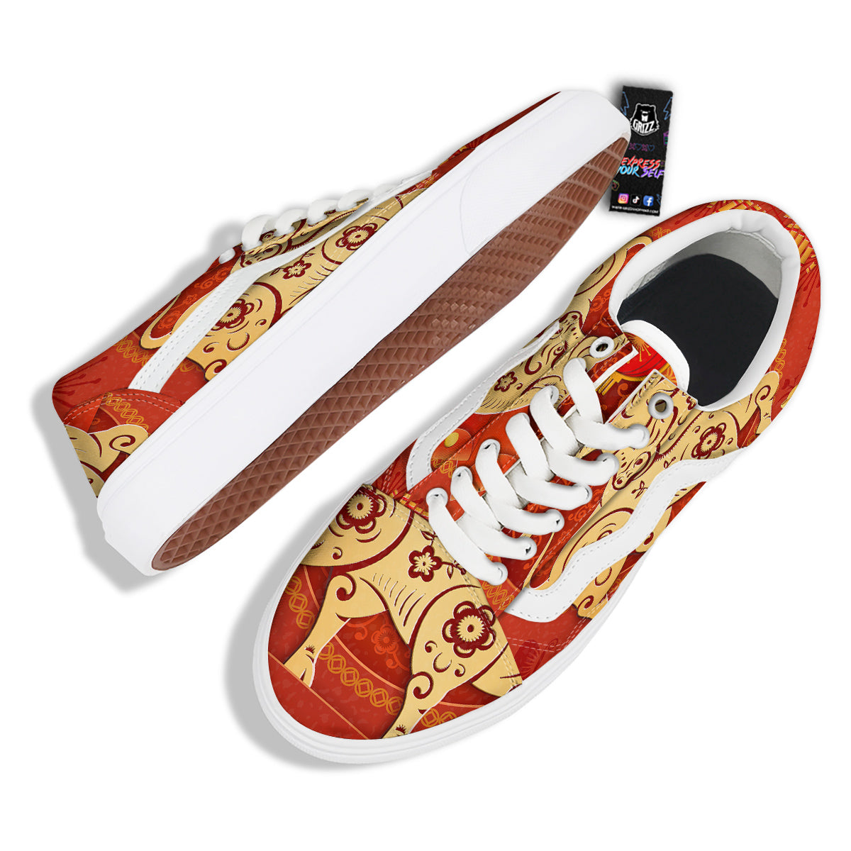 Ox Sign Chinese Horoscope Print Skate Shoes-grizzshop