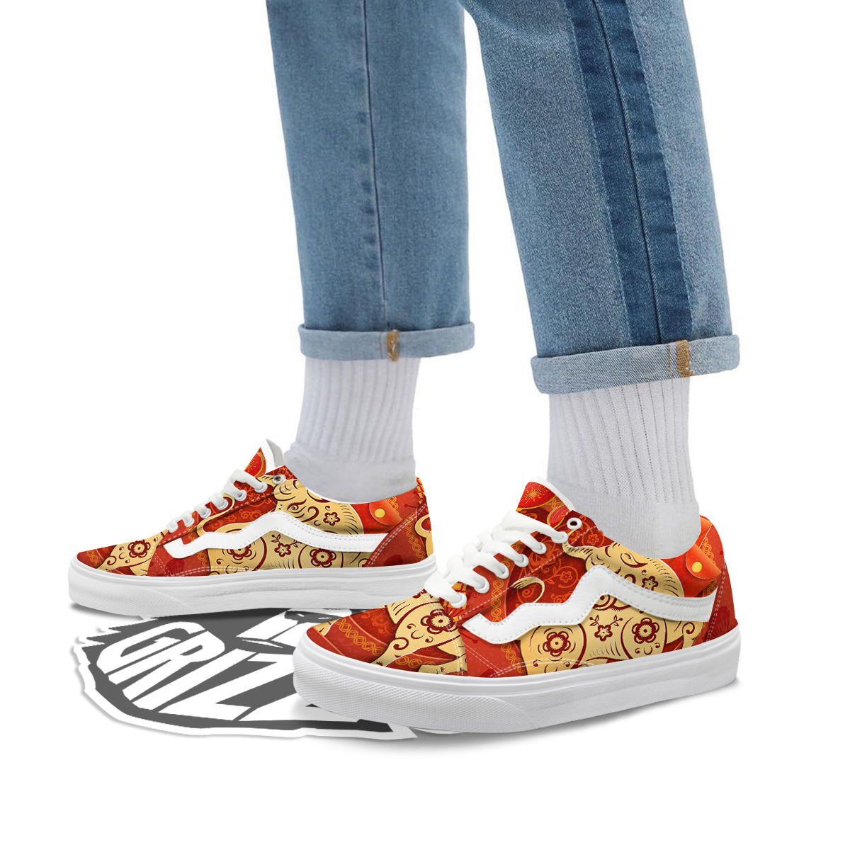 Ox Sign Chinese Horoscope Print Skate Shoes-grizzshop