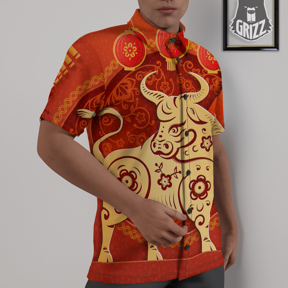 Ox Sign Chinese Horoscope Print Untucked Shirts-grizzshop