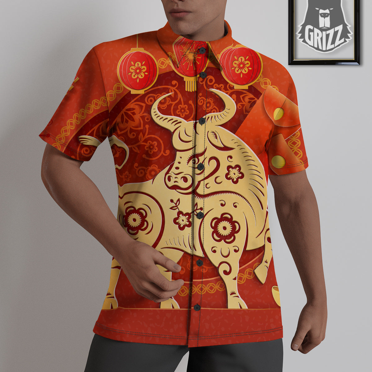Ox Sign Chinese Horoscope Print Untucked Shirts-grizzshop