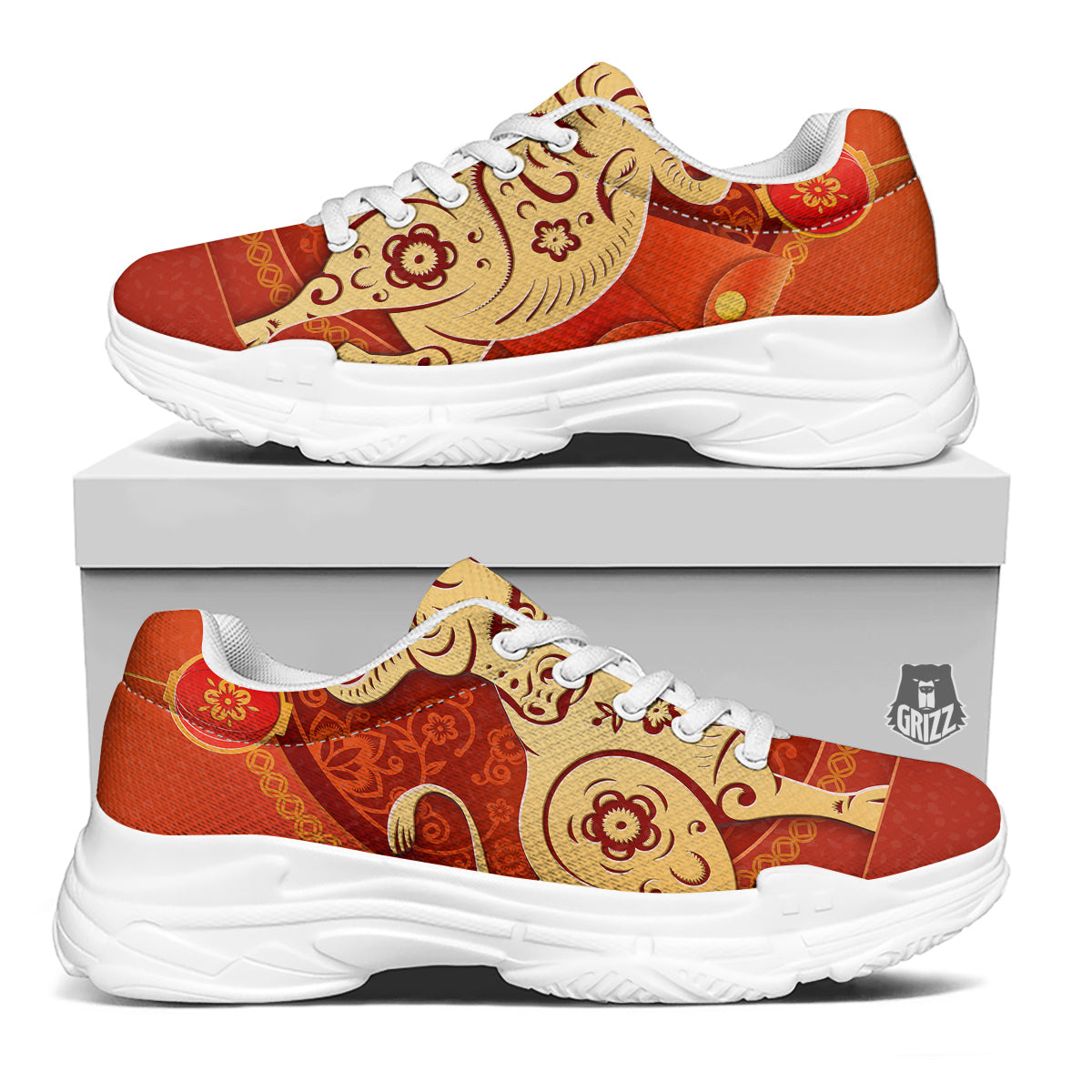 Ox Sign Chinese Horoscope Print White Chunky Shoes-grizzshop