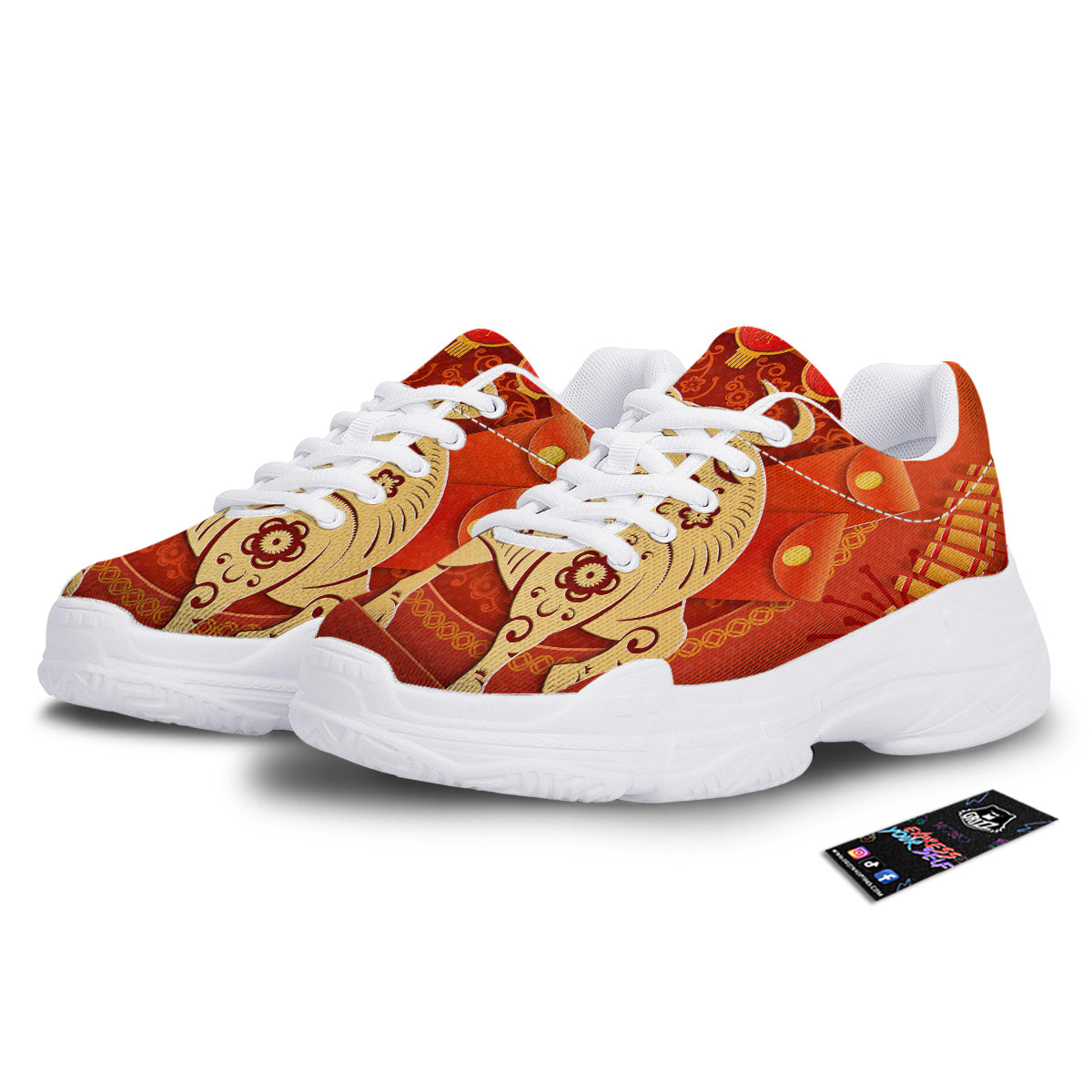 Ox Sign Chinese Horoscope Print White Chunky Shoes-grizzshop