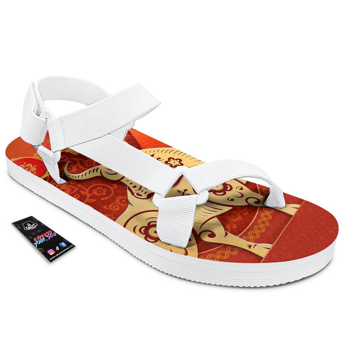 Ox Sign Chinese Horoscope Print White Open Toe Sandals-grizzshop