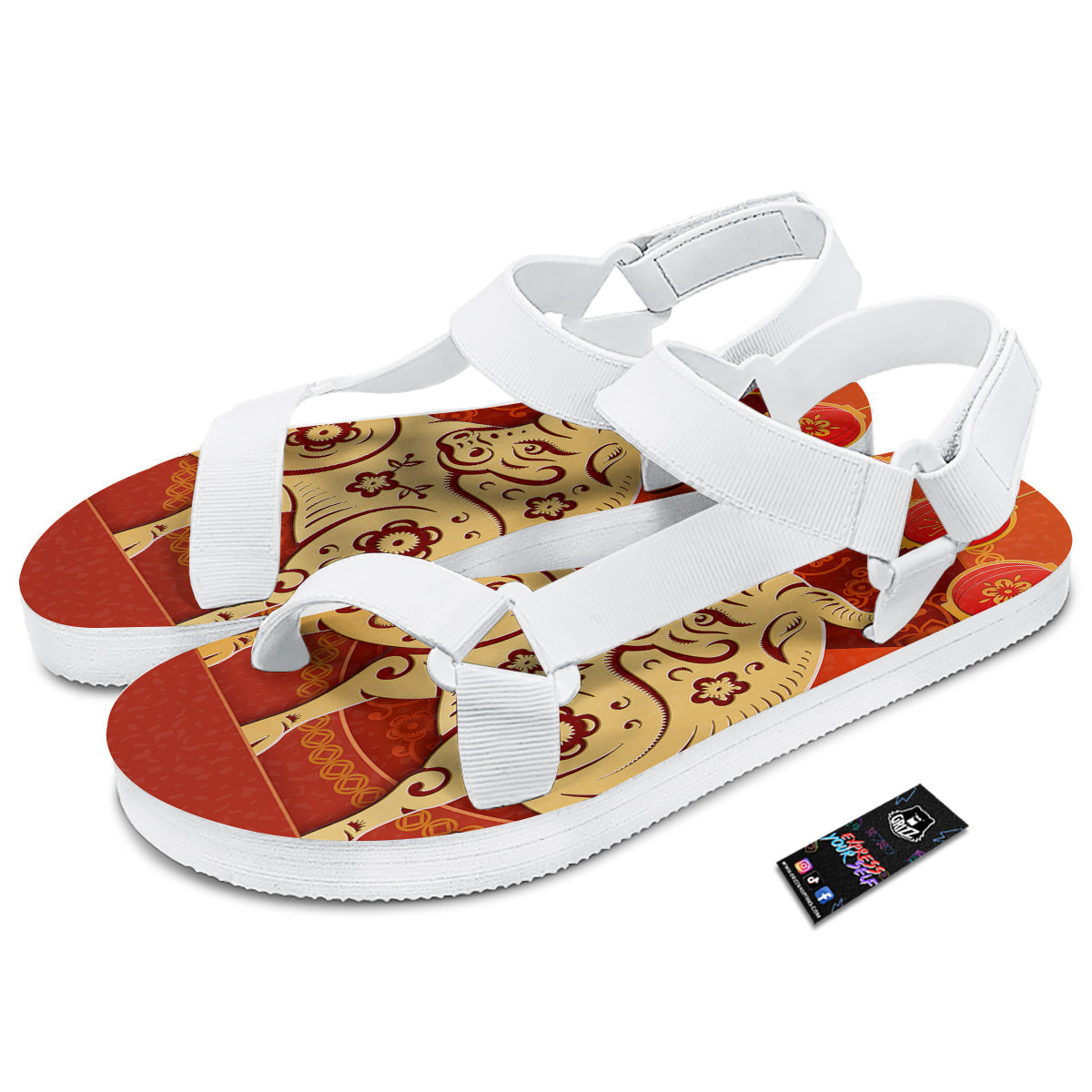 Ox Sign Chinese Horoscope Print White Open Toe Sandals-grizzshop