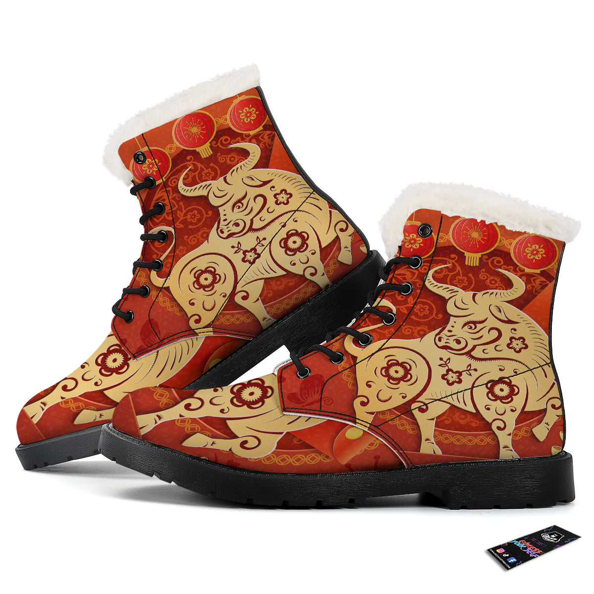 Ox Sign Chinese Horoscope Print Winter Boots-grizzshop