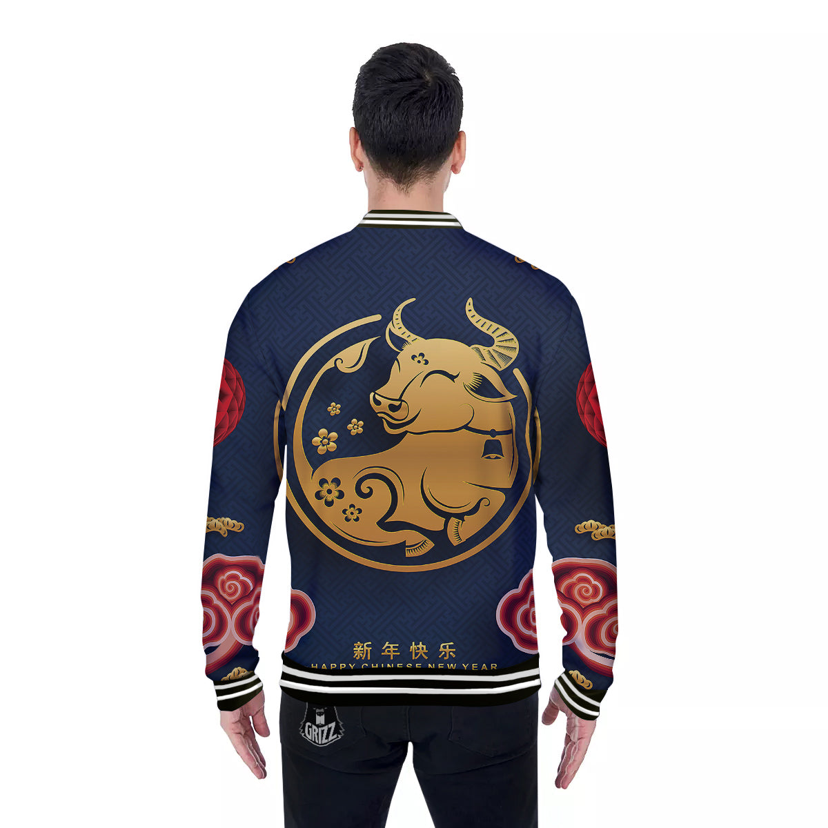 Ox Zodiac Chinese Cute Print Baseball Jacket-grizzshop