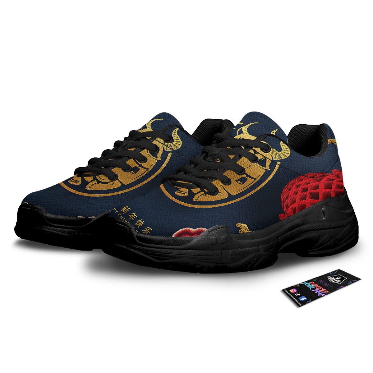 Ox Zodiac Chinese Cute Print Black Chunky Shoes-grizzshop
