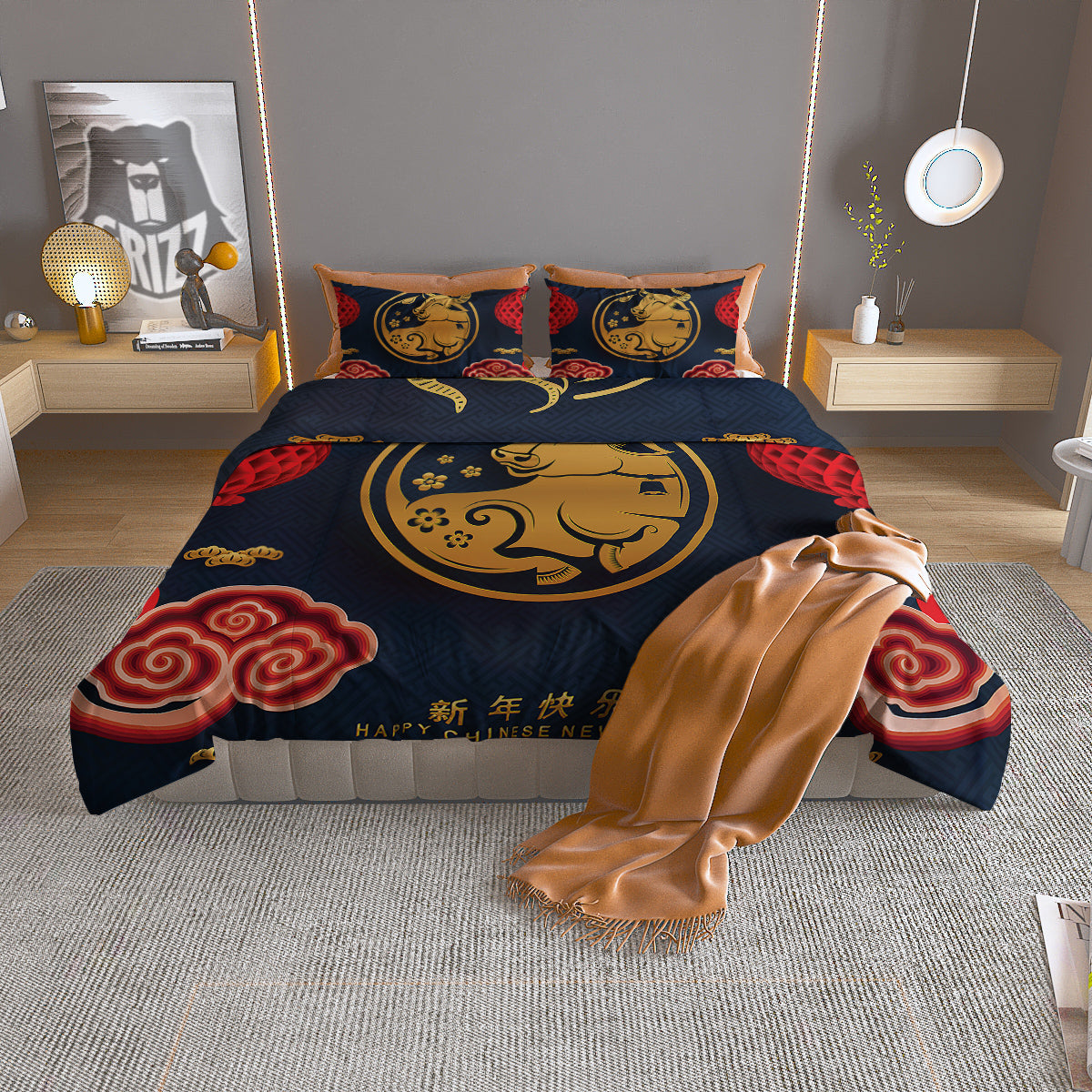 Ox Zodiac Chinese Cute Print Duvet Cover Bedding Set