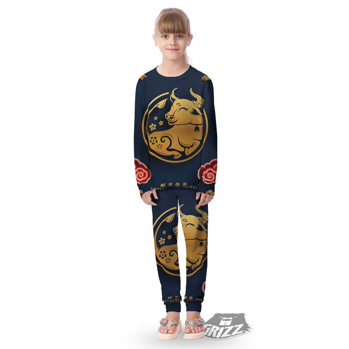 Ox Zodiac Chinese Cute Print Kid's Pajamas-grizzshop