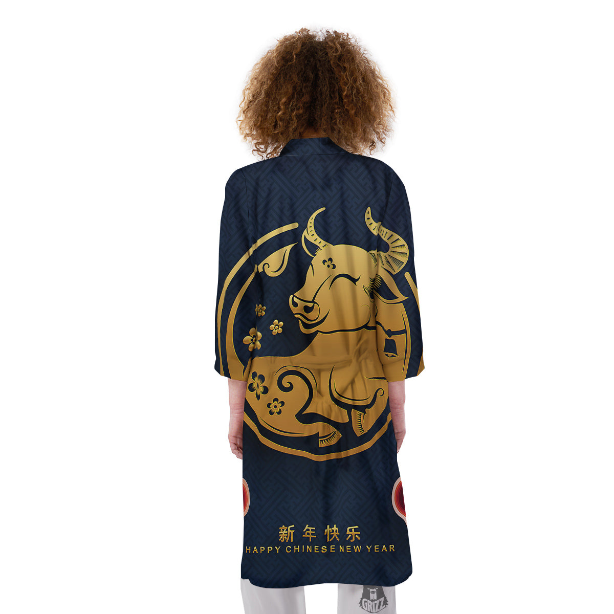Ox Zodiac Chinese Cute Print Kimono-grizzshop