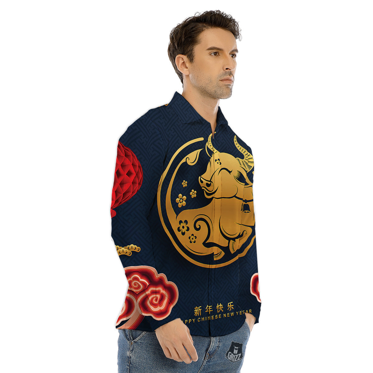 Ox Zodiac Chinese Cute Print Men's Dress Shirts-grizzshop