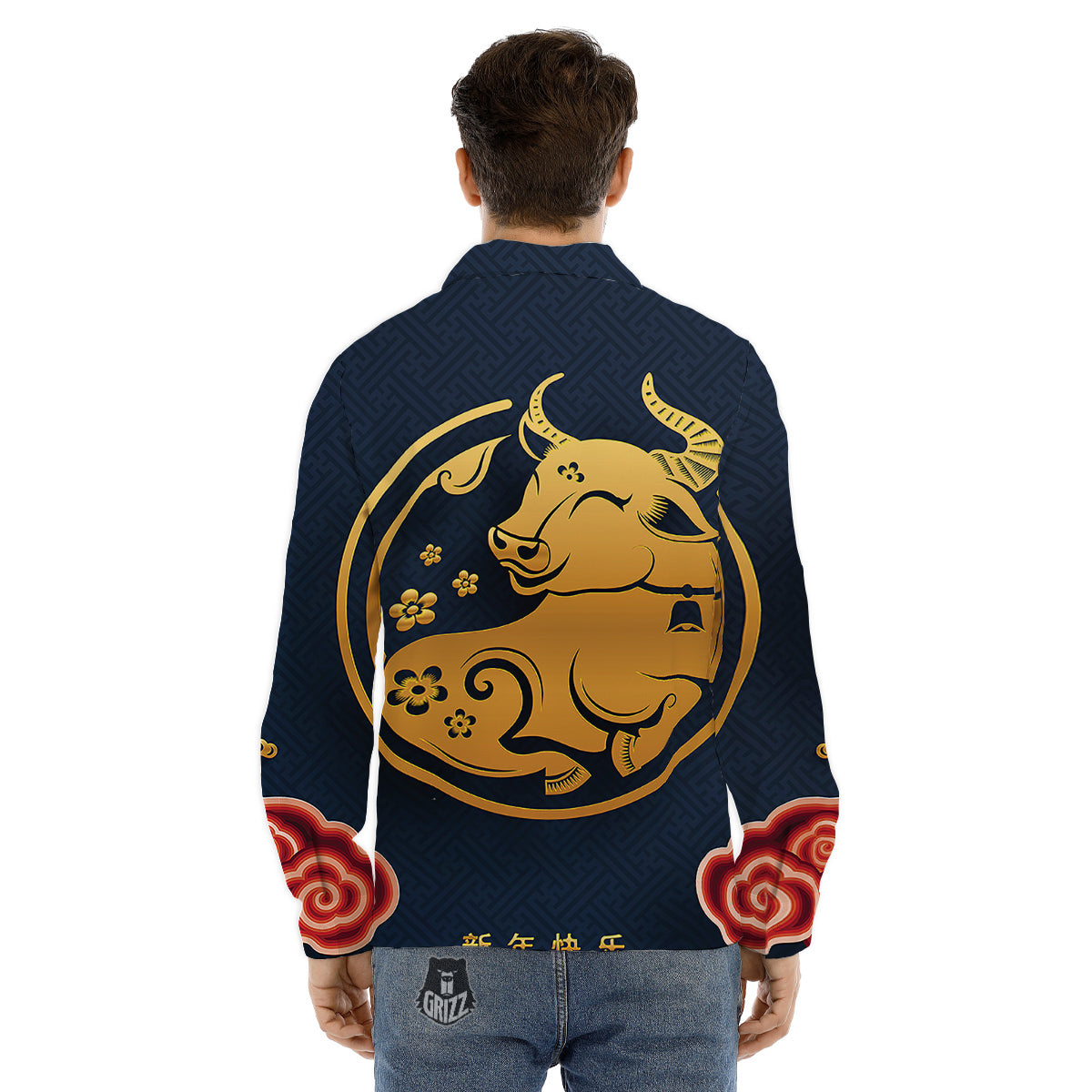 Ox Zodiac Chinese Cute Print Men's Dress Shirts-grizzshop