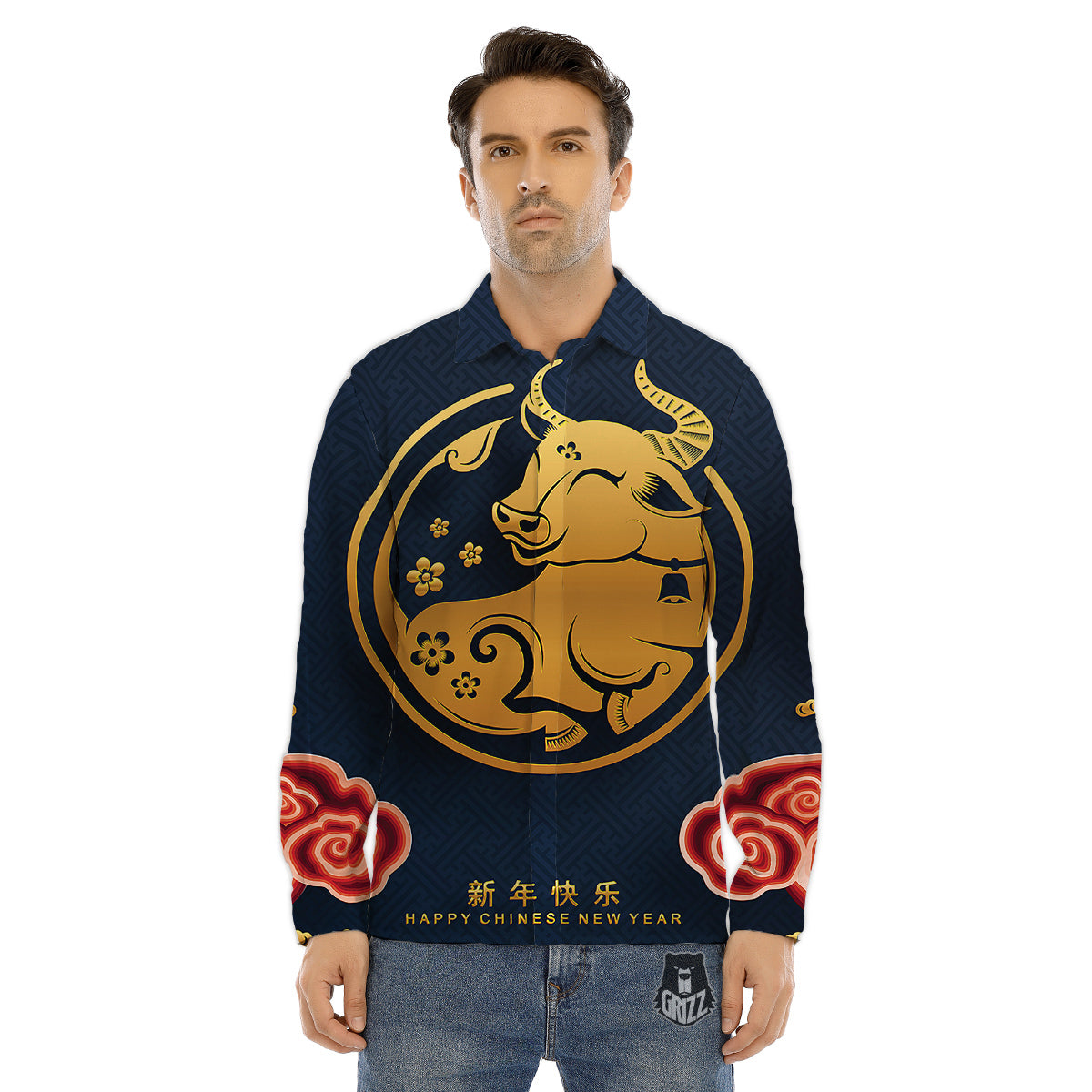 Ox Zodiac Chinese Cute Print Men's Dress Shirts-grizzshop