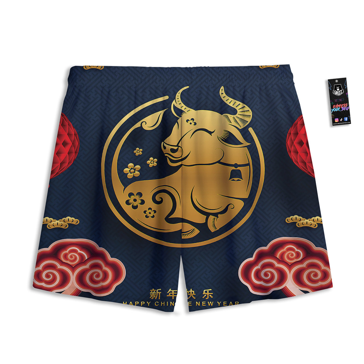 Ox Zodiac Chinese Cute Print Mesh Shorts