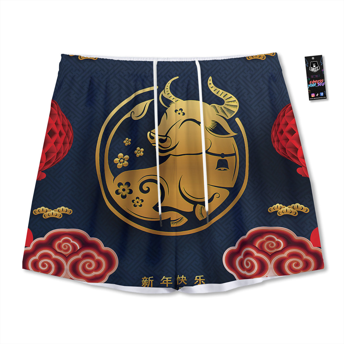 Ox Zodiac Chinese Cute Print Mesh Shorts