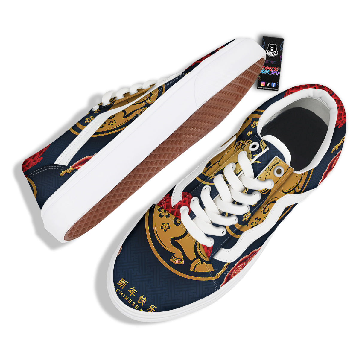 Ox Zodiac Chinese Cute Print Skate Shoes-grizzshop