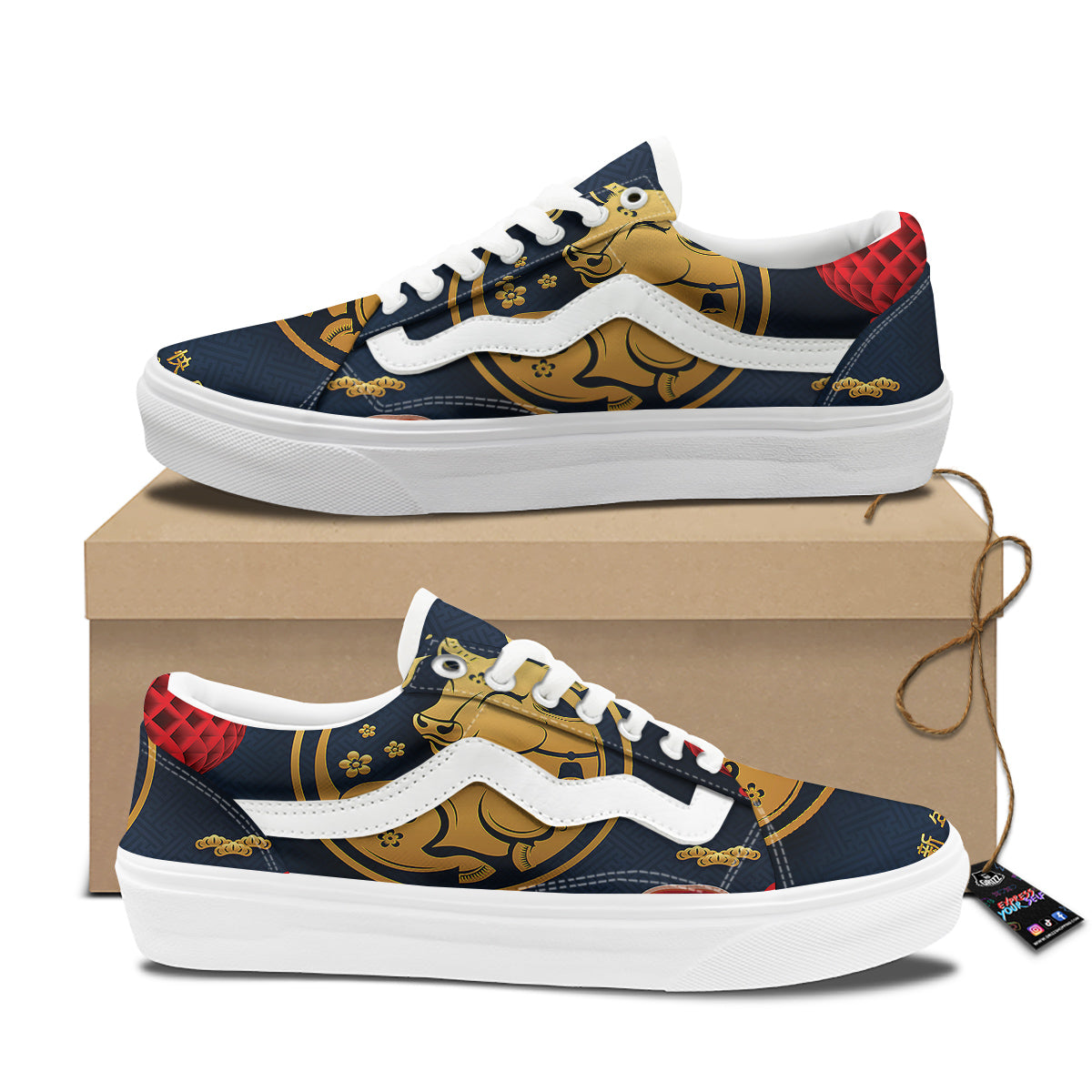 Ox Zodiac Chinese Cute Print Skate Shoes-grizzshop