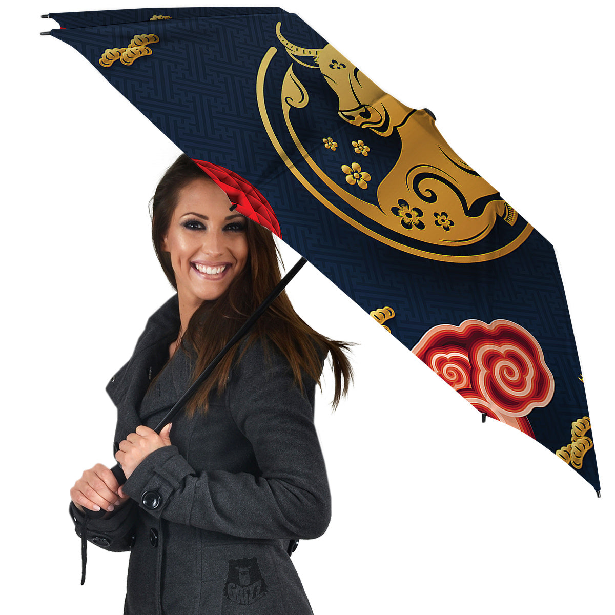 Ox Zodiac Chinese Cute Print Umbrella-grizzshop