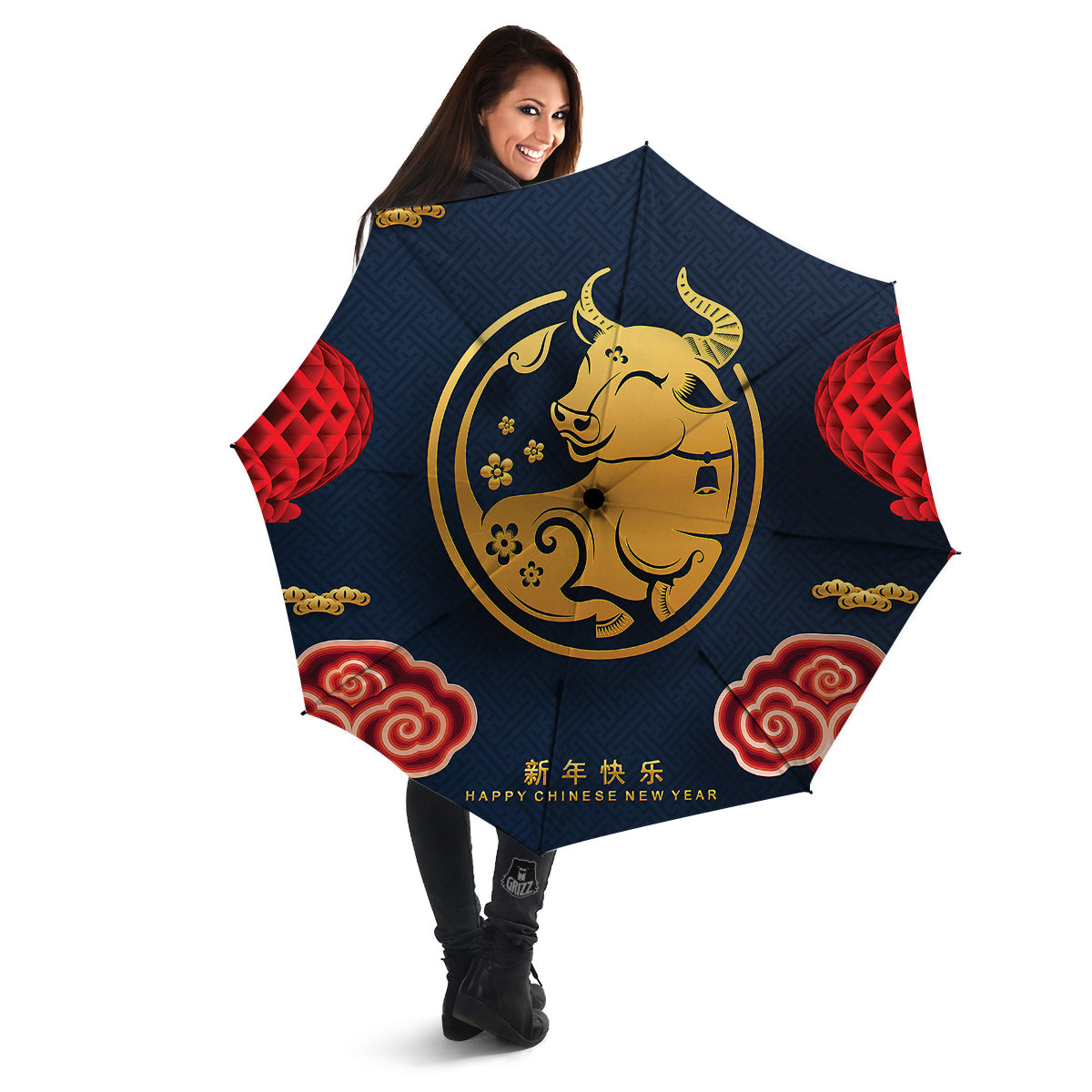 Ox Zodiac Chinese Cute Print Umbrella-grizzshop