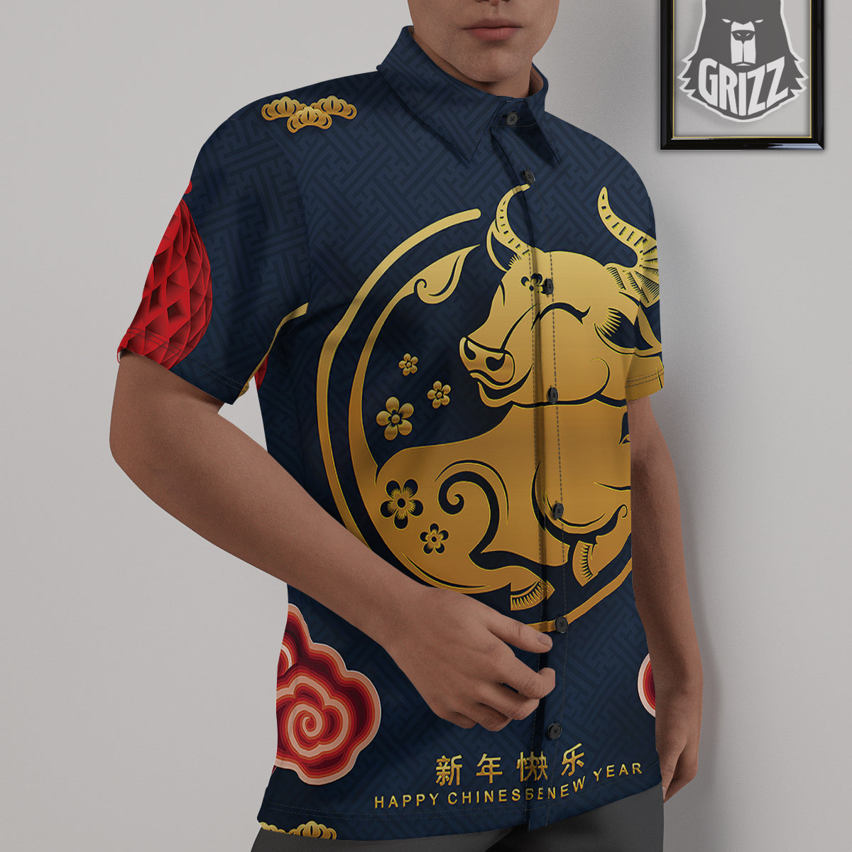 Ox Zodiac Chinese Cute Print Untucked Shirts-grizzshop
