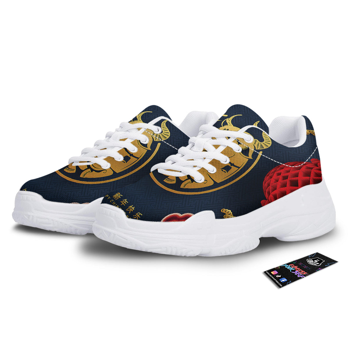 Ox Zodiac Chinese Cute Print White Chunky Shoes-grizzshop