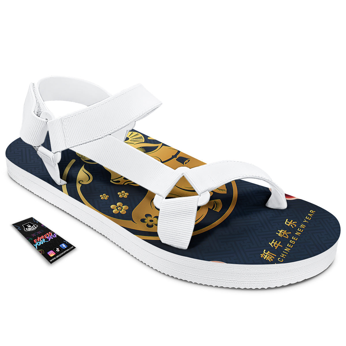 Ox Zodiac Chinese Cute Print White Open Toe Sandals-grizzshop