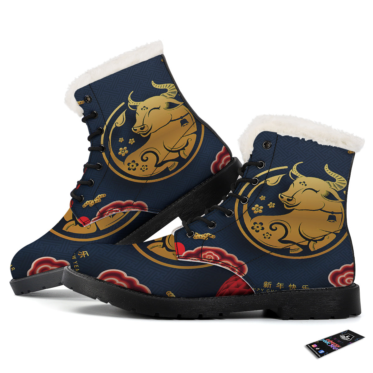 Ox Zodiac Chinese Cute Print Winter Boots-grizzshop