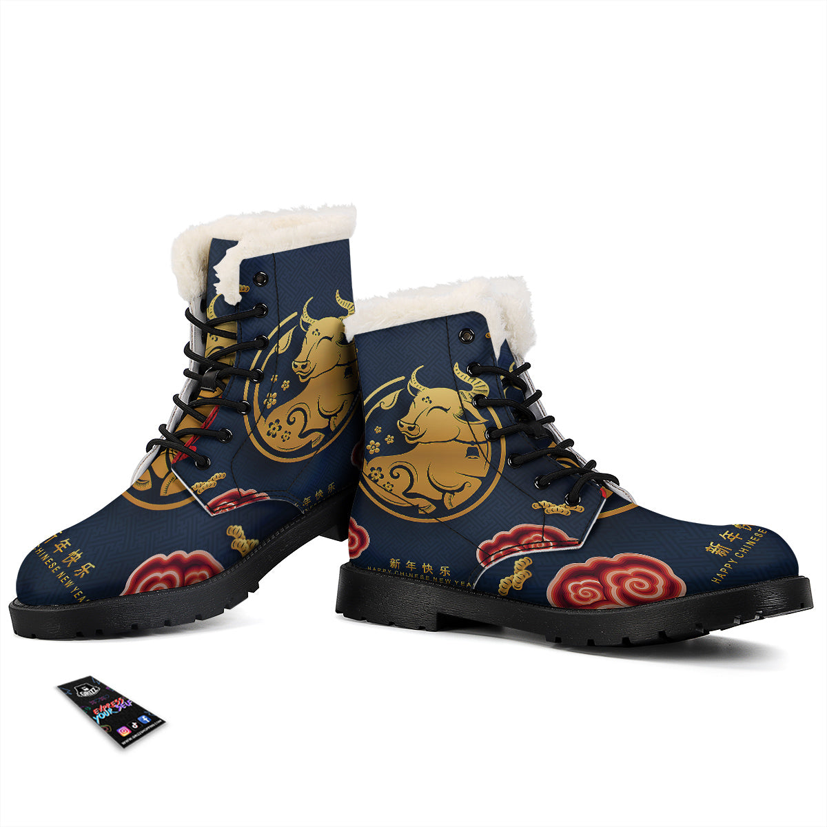 Ox Zodiac Chinese Cute Print Winter Boots-grizzshop
