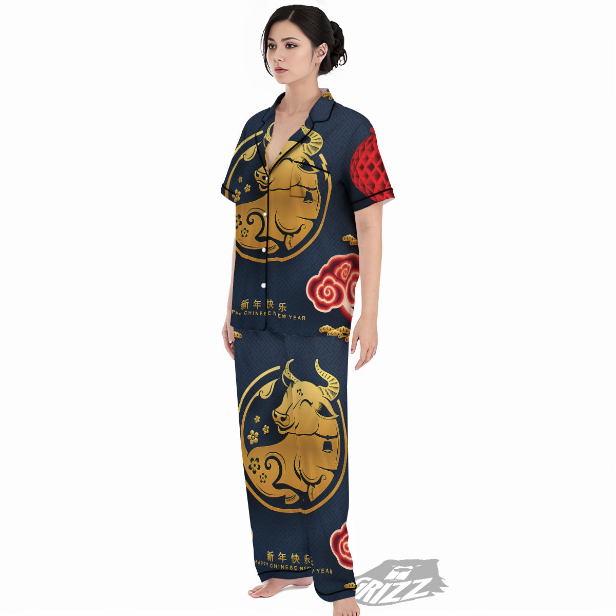 Ox Zodiac Chinese Cute Print Women's Pajamas Set-grizzshop