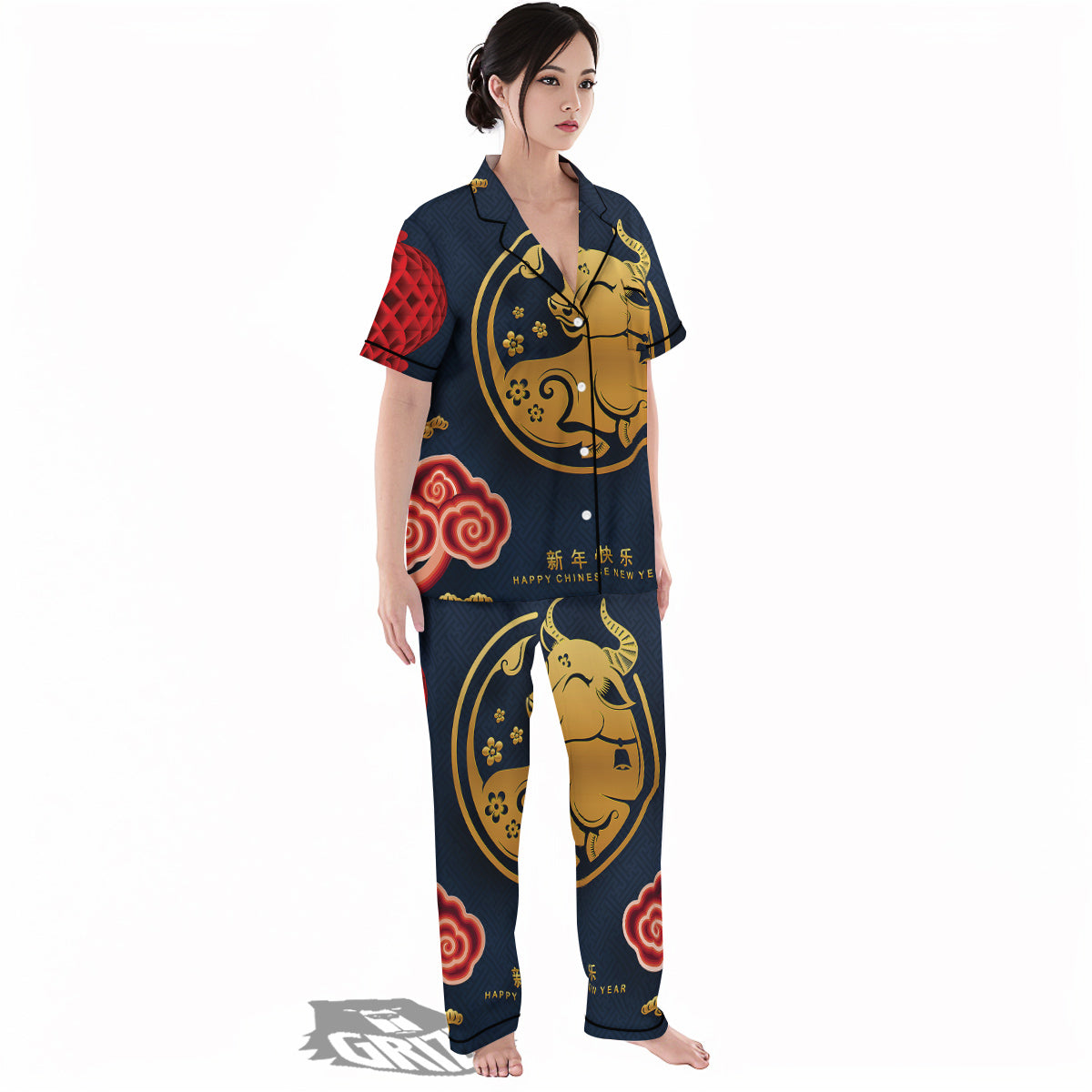 Ox Zodiac Chinese Cute Print Women's Pajamas Set-grizzshop