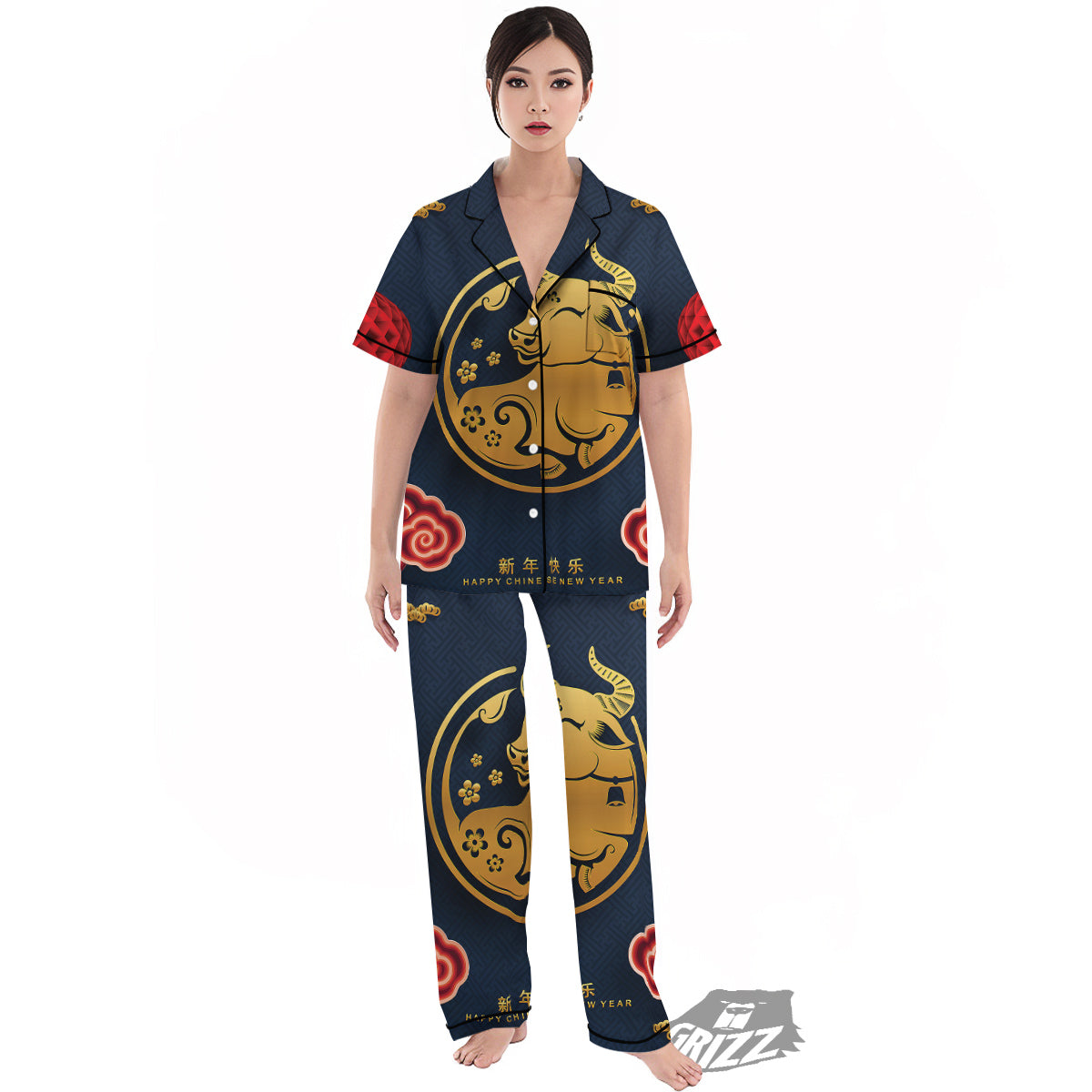 Ox Zodiac Chinese Cute Print Women's Pajamas Set-grizzshop