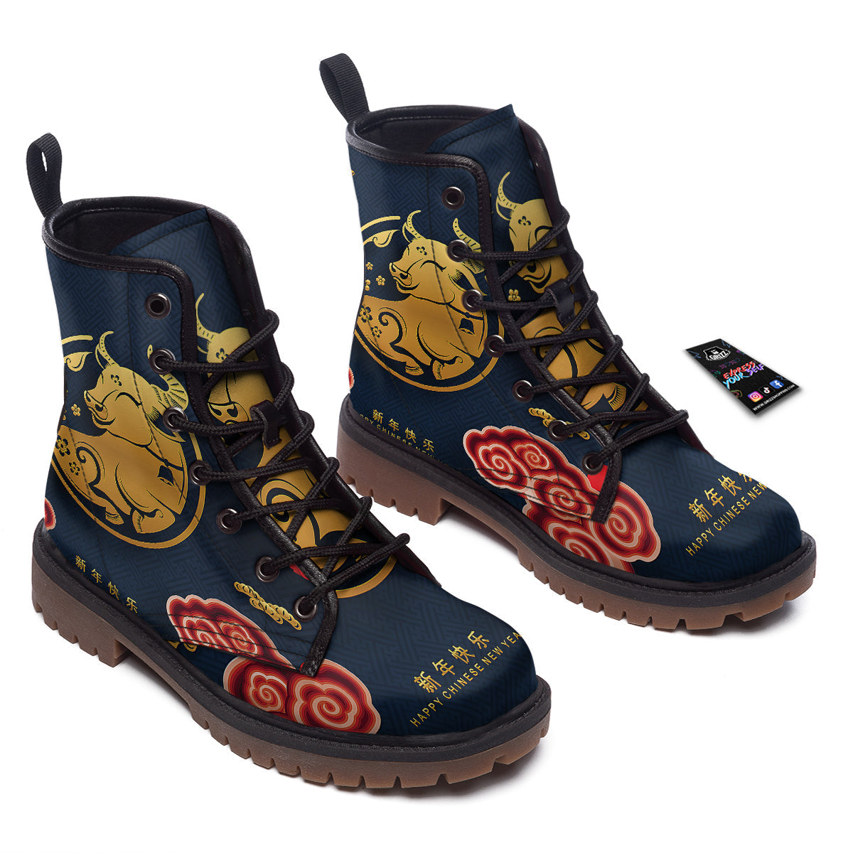 Ox Zodiac Chinese Cute Print Work Boots-grizzshop