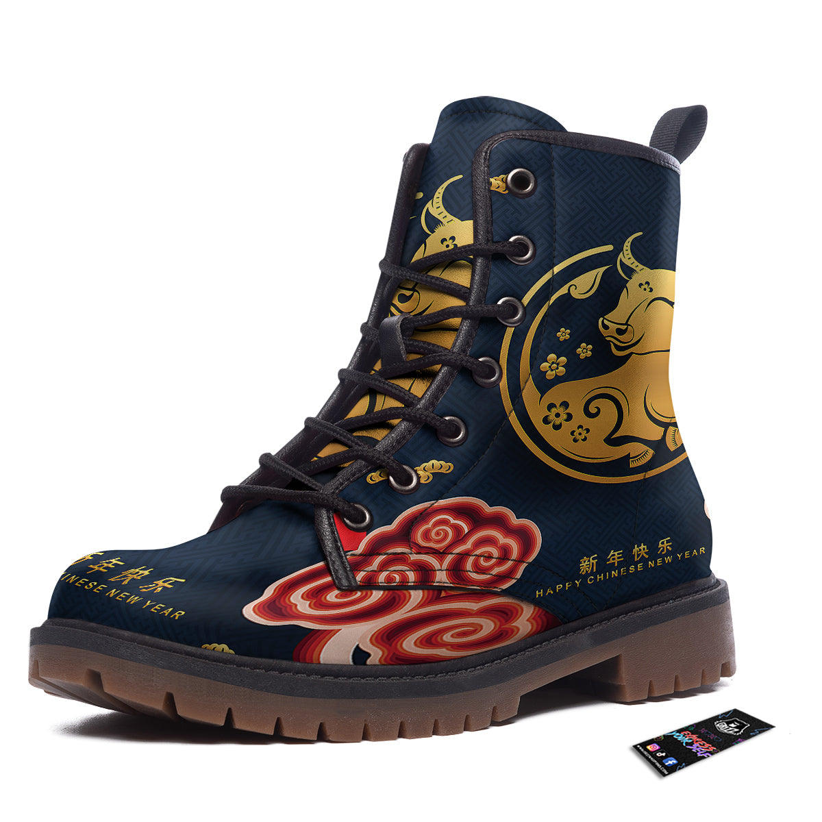 Ox Zodiac Chinese Cute Print Work Boots-grizzshop