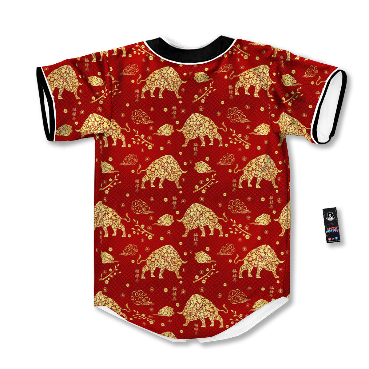 Ox Zodiac Chinese Flower Print Baseball Jersey-grizzshop