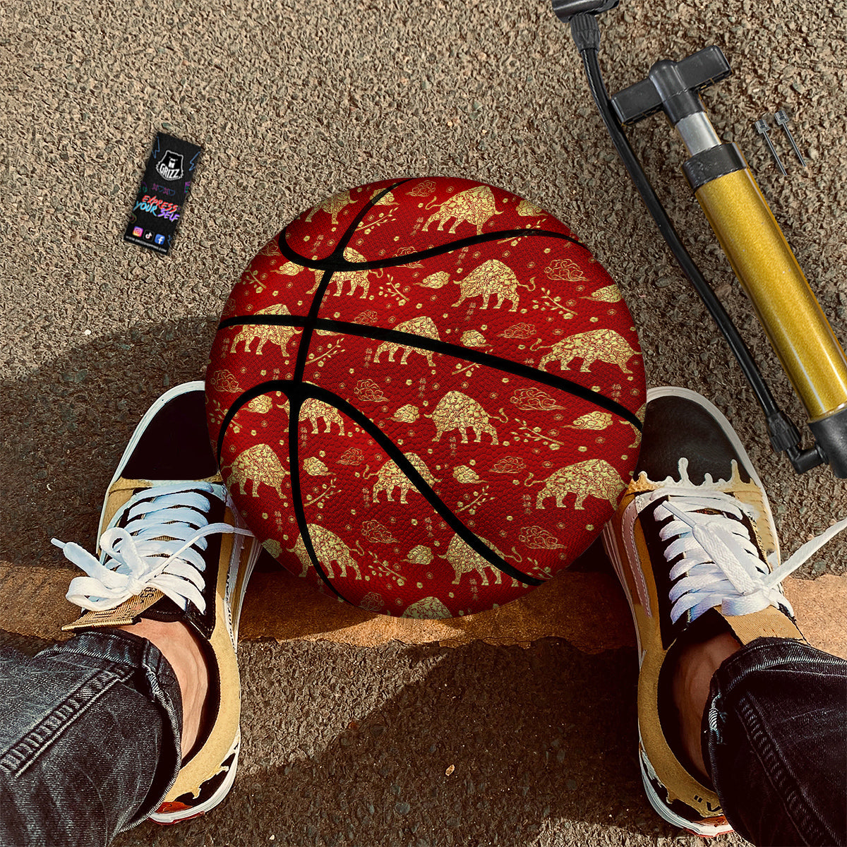 Ox Zodiac Chinese Flower Print Basketball-grizzshop
